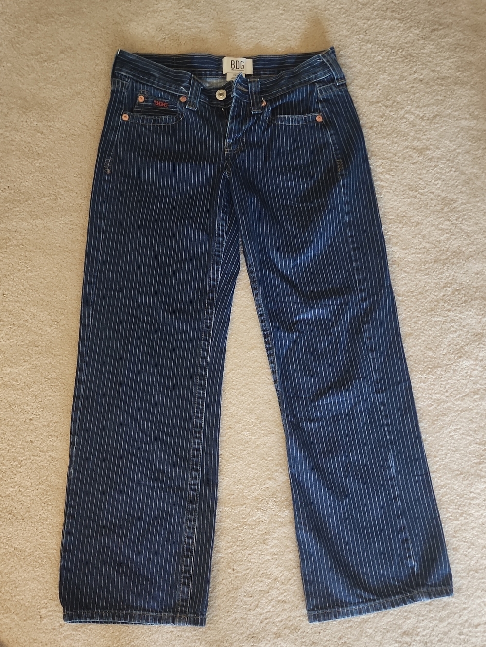 BDG Pinstripe Wide-Leg Jeans - Navy with White Stripes